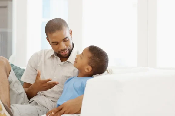 Father talking to son